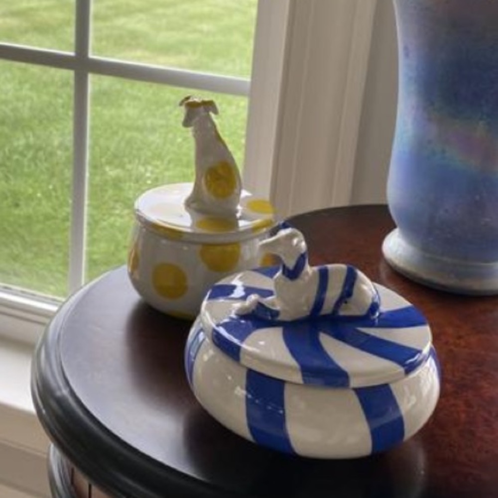 Anthropologie Francie Dog Trinket Dish White w/Blue Stripes NWT - Picture 11 of 12